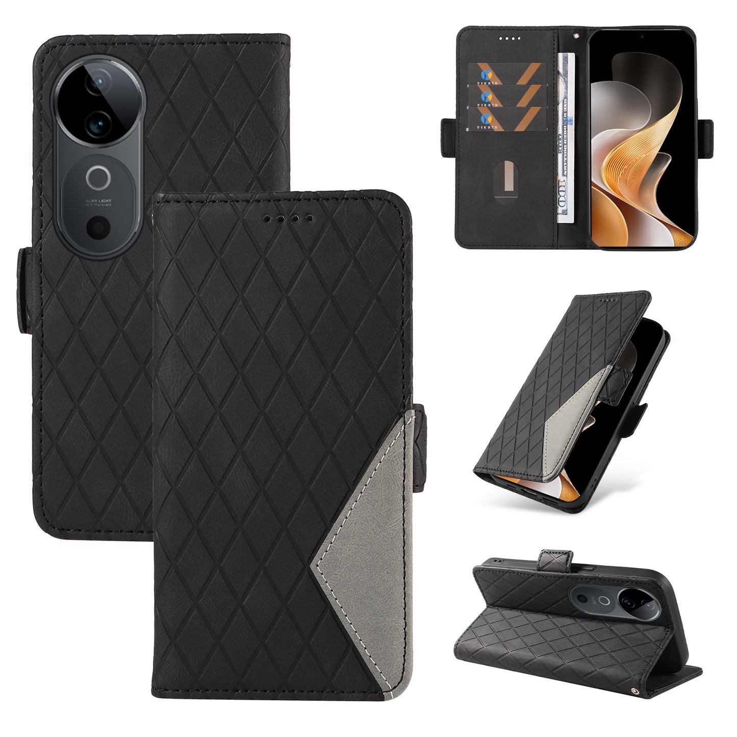 For vivo S19 5G / V40 5G Case Rhombus Splicing Leather Phone Cover - Black
