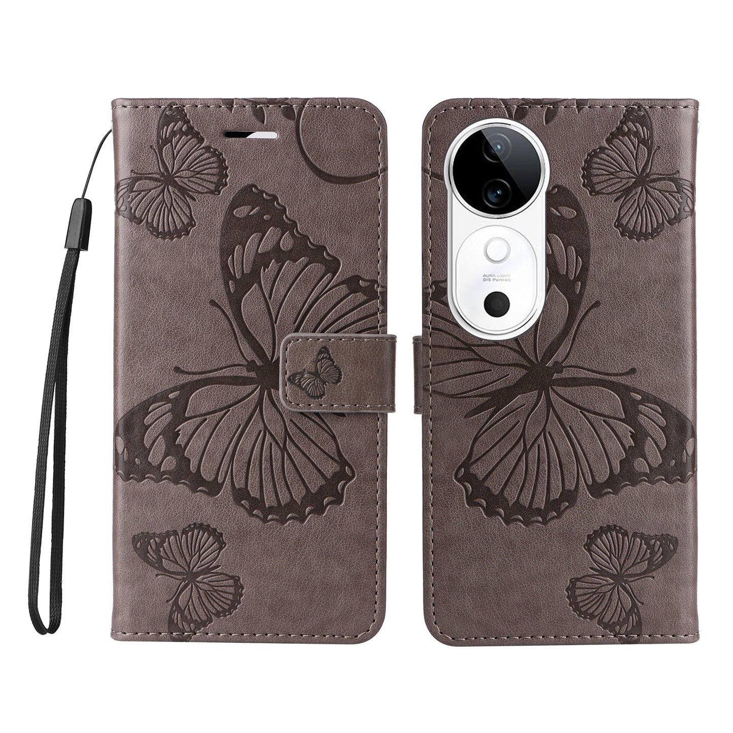 KT Imprinting Flower Series-2 For vivo S19 5G / V40 5G Case Stand Wallet Leather Phone Cover - Grey