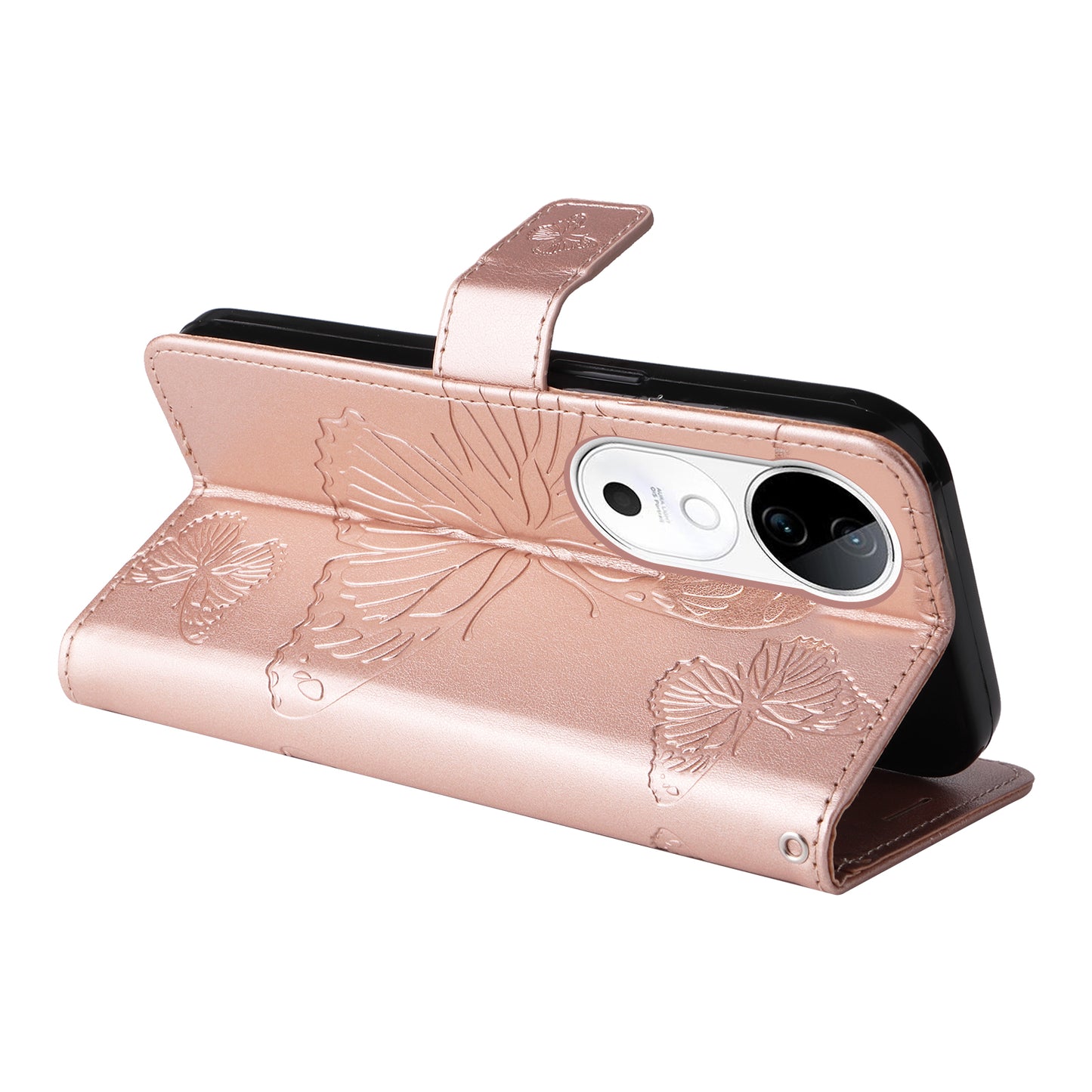 KT Imprinting Flower Series-2 For vivo S19 5G / V40 5G Case Stand Wallet Leather Phone Cover - Rose Gold