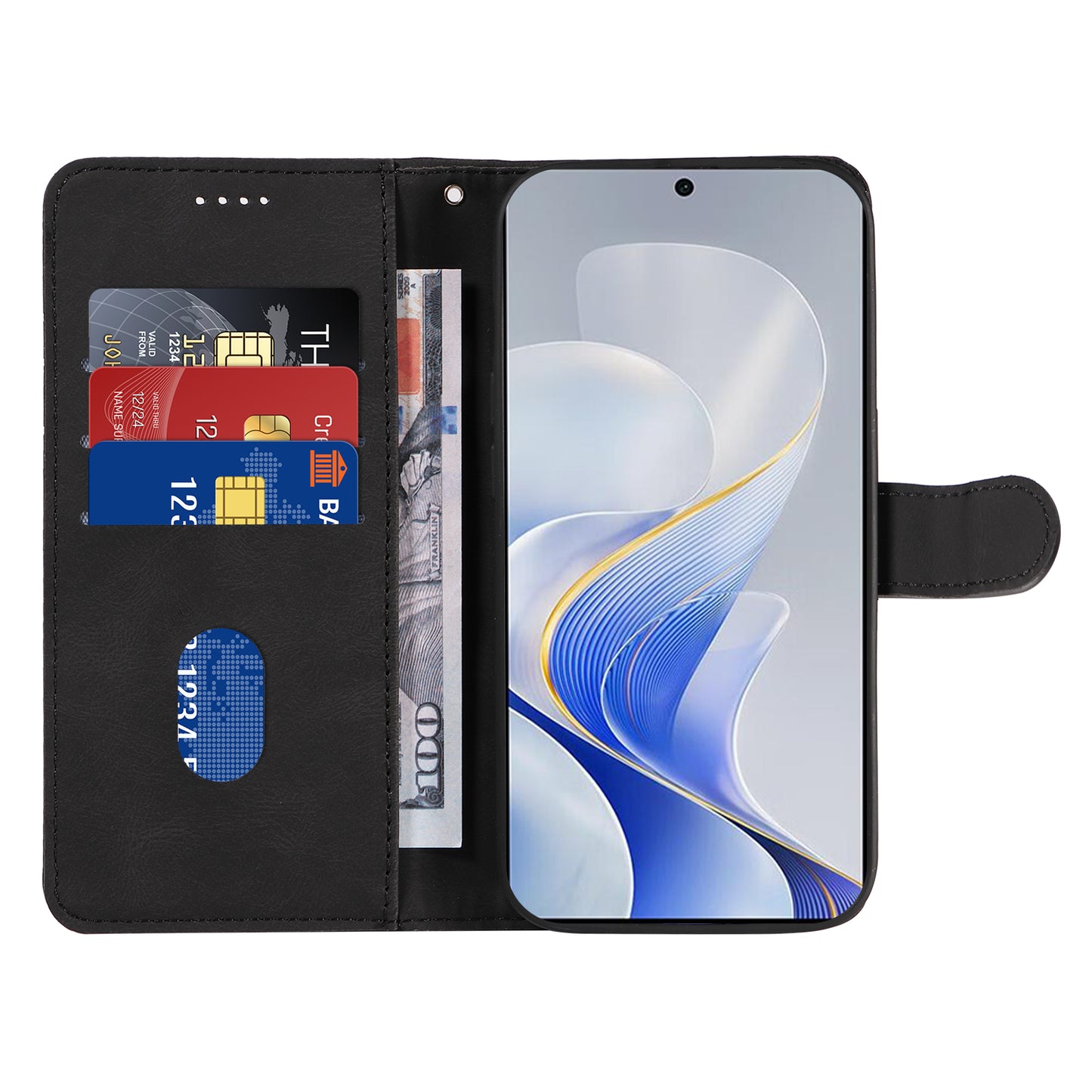 For vivo S19 5G / V40 5G Case Curved Line Imprint Leather Wallet Phone Cover - Black