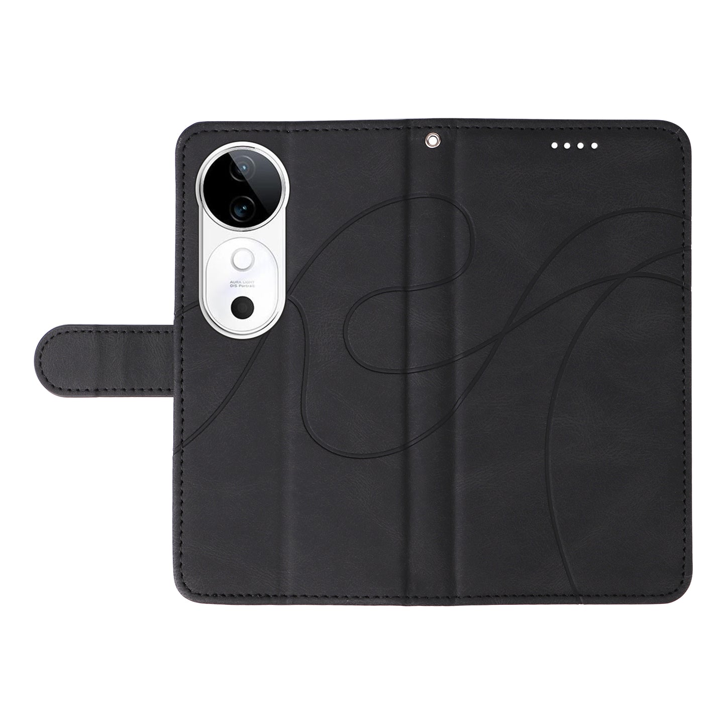 For vivo S19 5G / V40 5G Case Curved Line Imprint Leather Wallet Phone Cover - Black