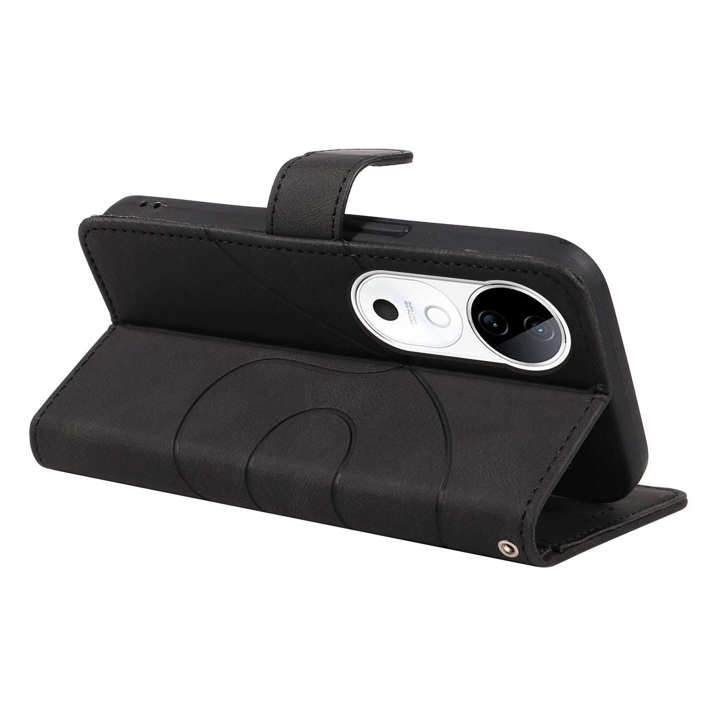 For vivo S19 5G / V40 5G Case Curved Line Imprint Leather Wallet Phone Cover - Black