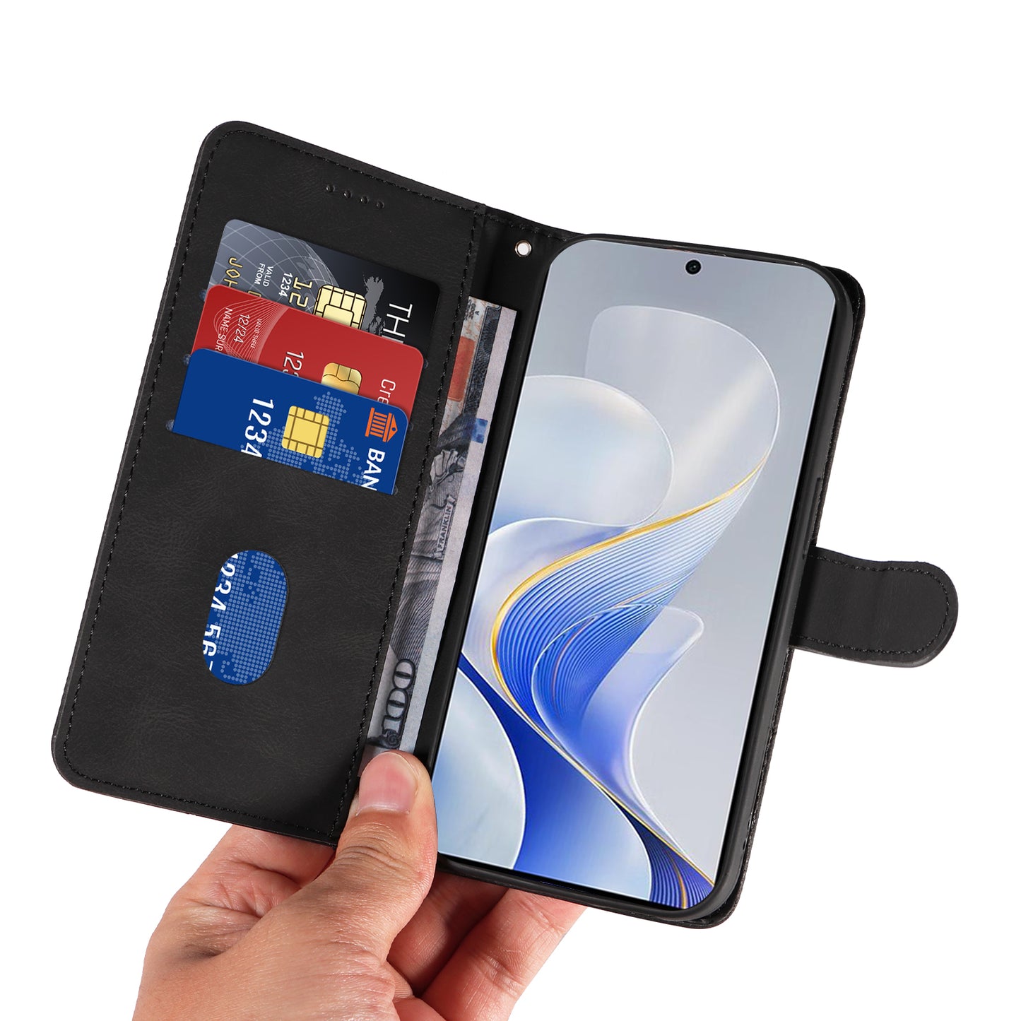 For vivo S19 5G / V40 5G Case Curved Line Imprint Leather Wallet Phone Cover - Black