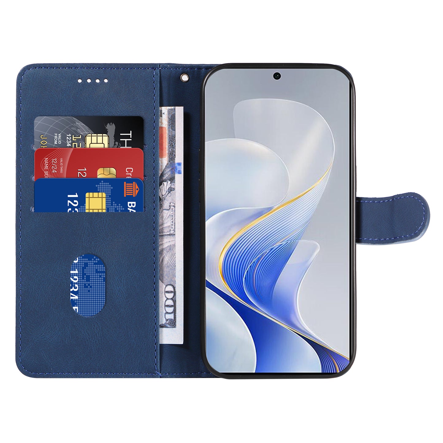 For vivo S19 5G / V40 5G Case Curved Line Imprint Leather Wallet Phone Cover - Blue