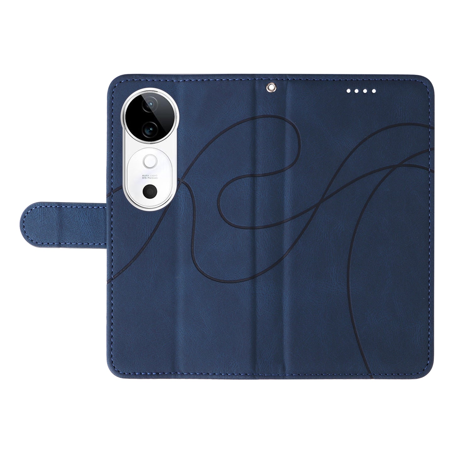 For vivo S19 5G / V40 5G Case Curved Line Imprint Leather Wallet Phone Cover - Blue