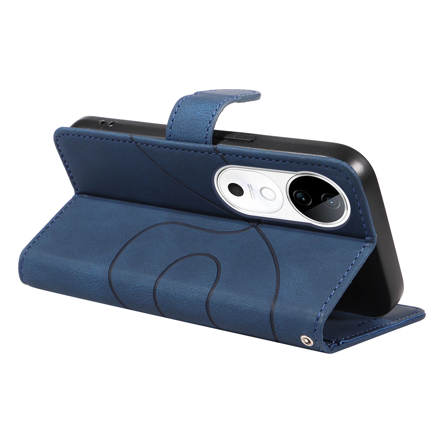 For vivo S19 5G / V40 5G Case Curved Line Imprint Leather Wallet Phone Cover - Blue