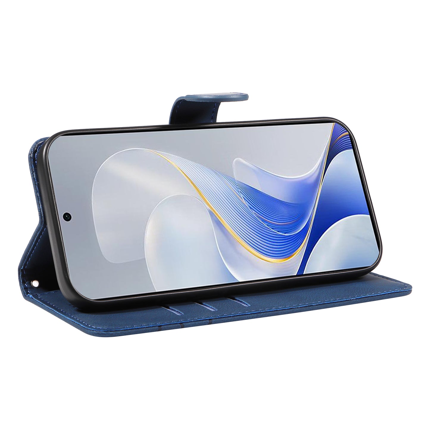 For vivo S19 5G / V40 5G Case Curved Line Imprint Leather Wallet Phone Cover - Blue