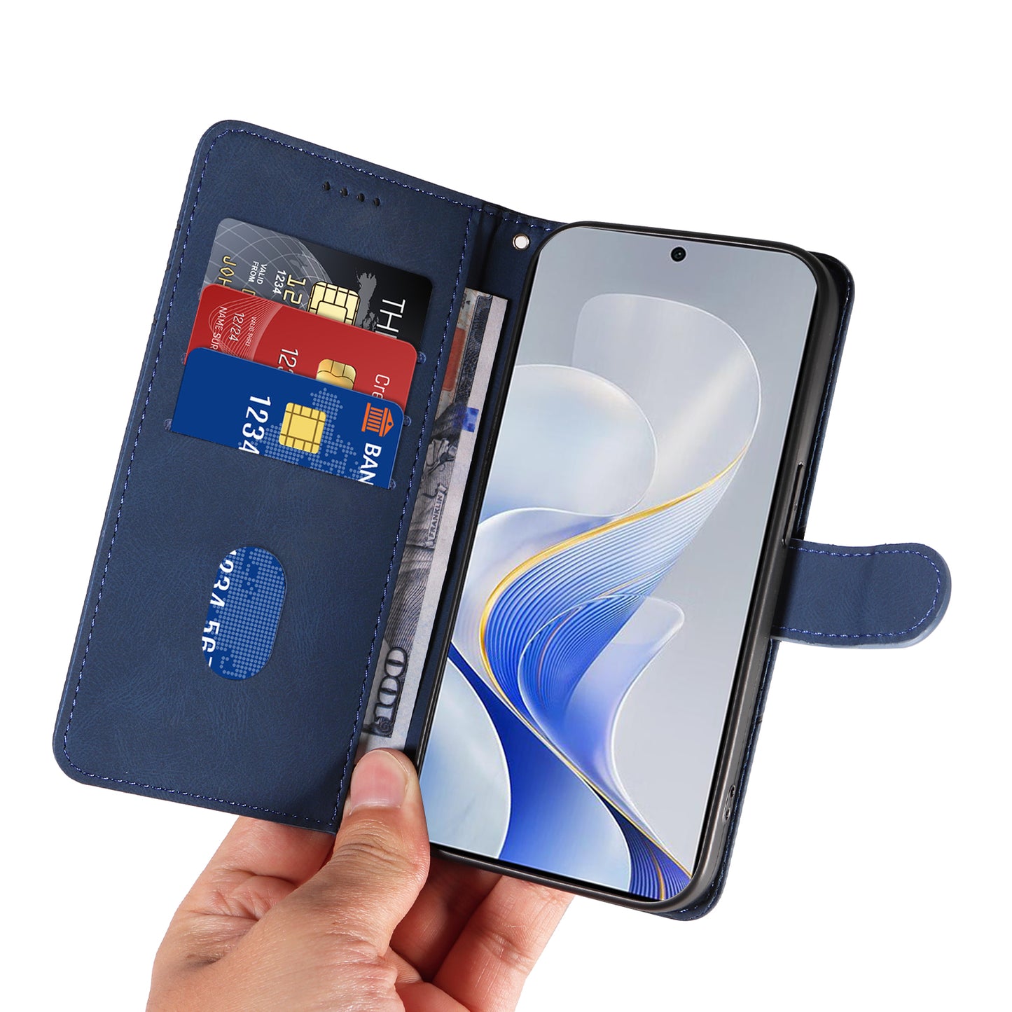 For vivo S19 5G / V40 5G Case Curved Line Imprint Leather Wallet Phone Cover - Blue
