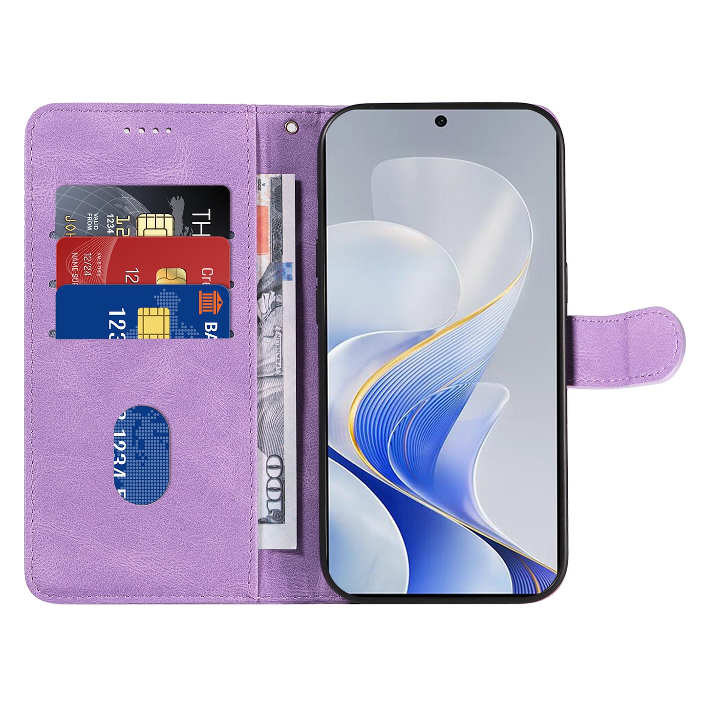 For vivo S19 5G / V40 5G Case Curved Line Imprint Leather Wallet Phone Cover - Light Purple