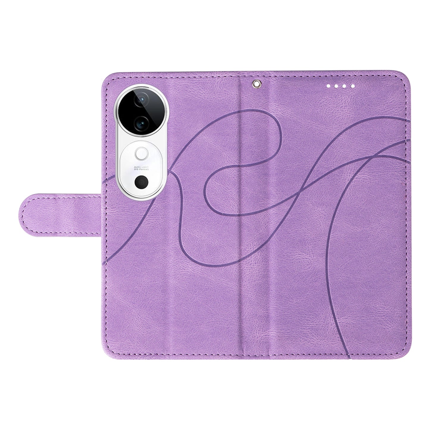 For vivo S19 5G / V40 5G Case Curved Line Imprint Leather Wallet Phone Cover - Light Purple