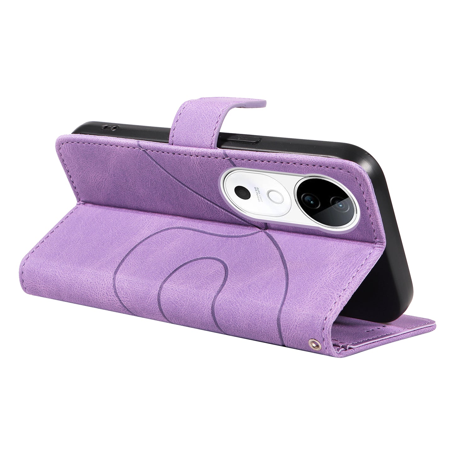 For vivo S19 5G / V40 5G Case Curved Line Imprint Leather Wallet Phone Cover - Light Purple