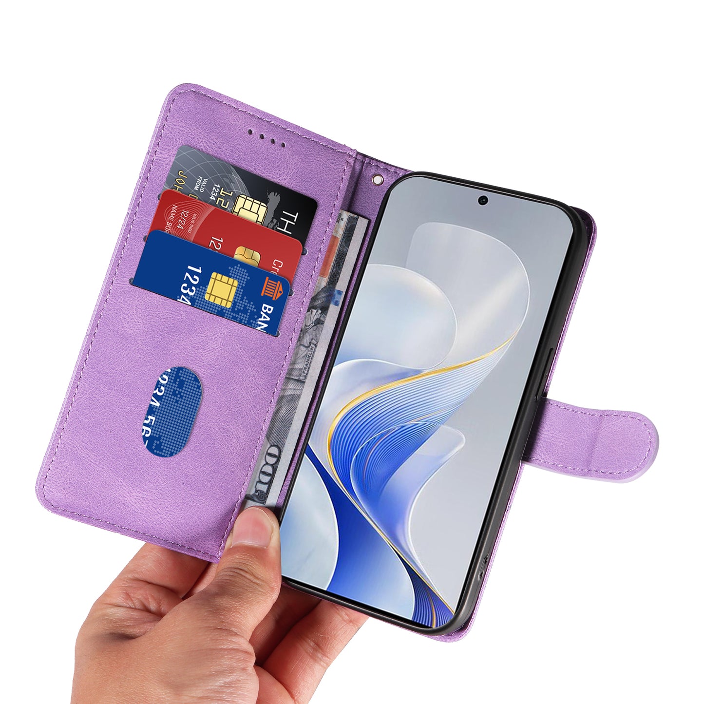 For vivo S19 5G / V40 5G Case Curved Line Imprint Leather Wallet Phone Cover - Light Purple
