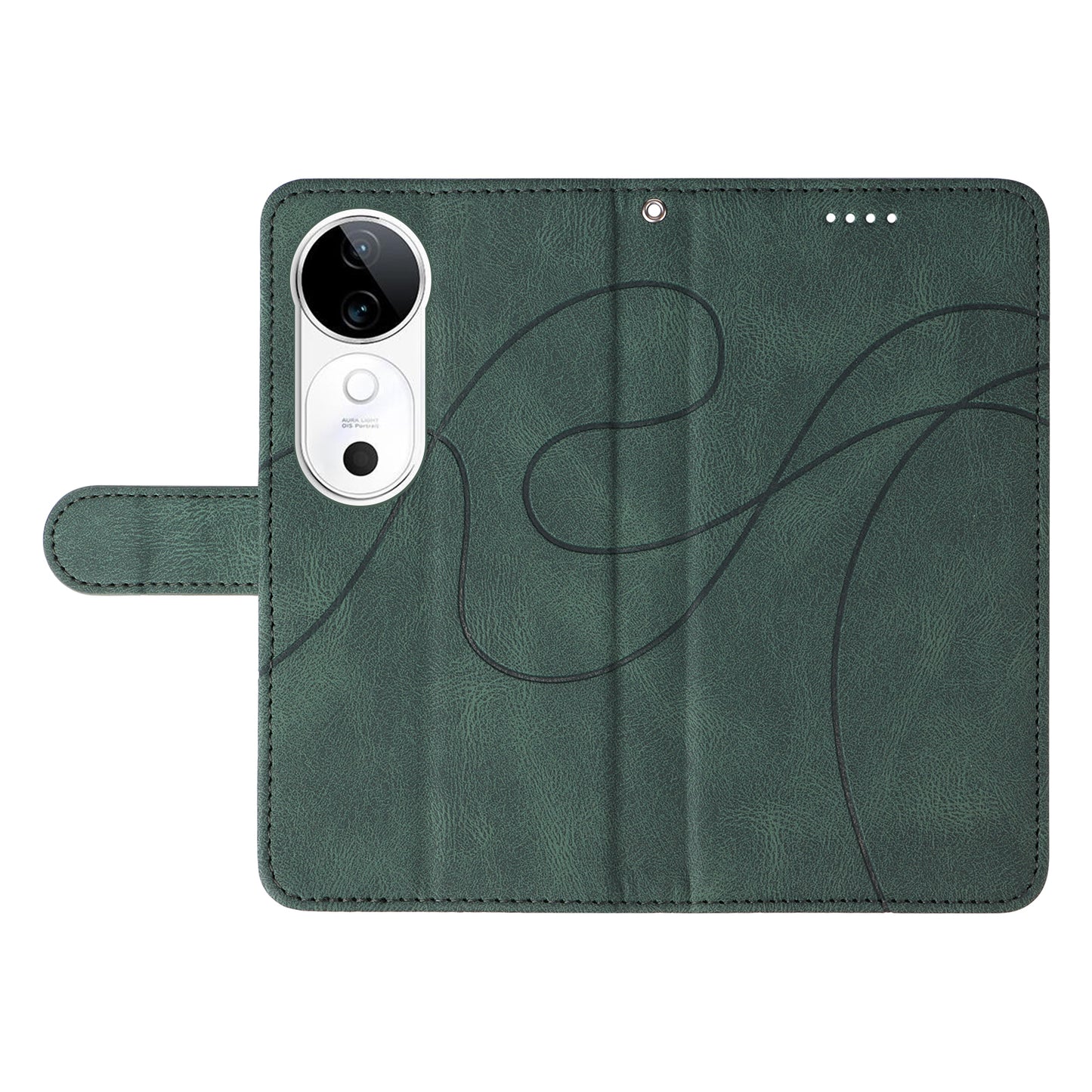 For vivo S19 5G / V40 5G Case Curved Line Imprint Leather Wallet Phone Cover - Green