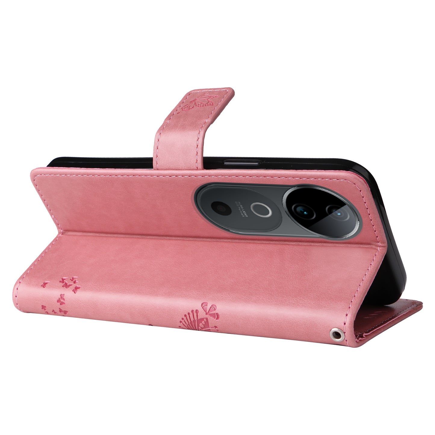 KT Imprinting Flower Series-3 For vivo S19 5G / V40 5G Leather Phone Case Cat Tree Pattern - Pink