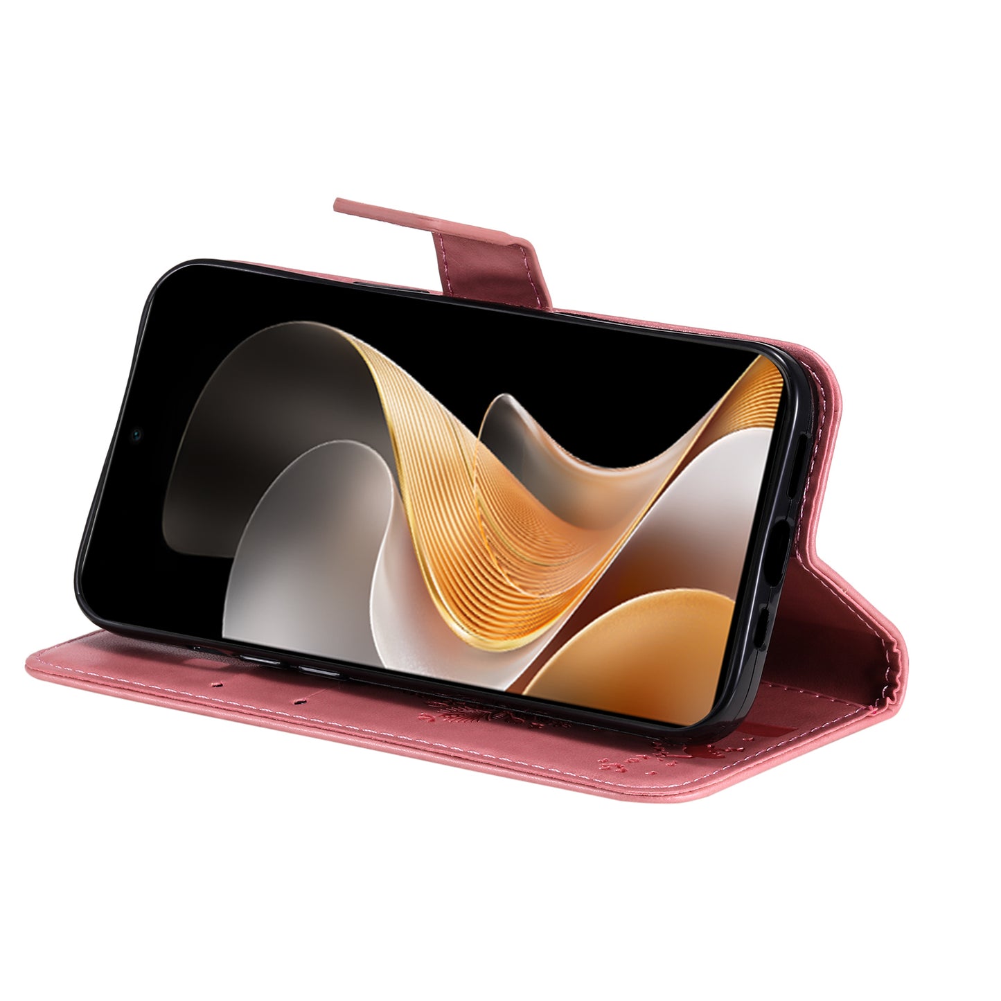 KT Imprinting Flower Series-3 For vivo S19 5G / V40 5G Leather Phone Case Cat Tree Pattern - Pink