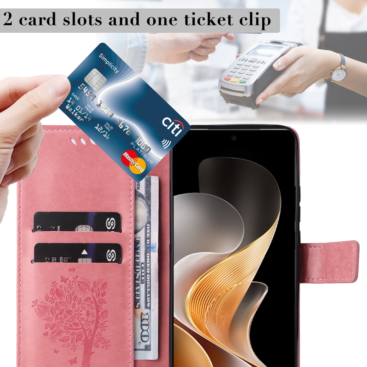 KT Imprinting Flower Series-3 For vivo S19 5G / V40 5G Leather Phone Case Cat Tree Pattern - Pink