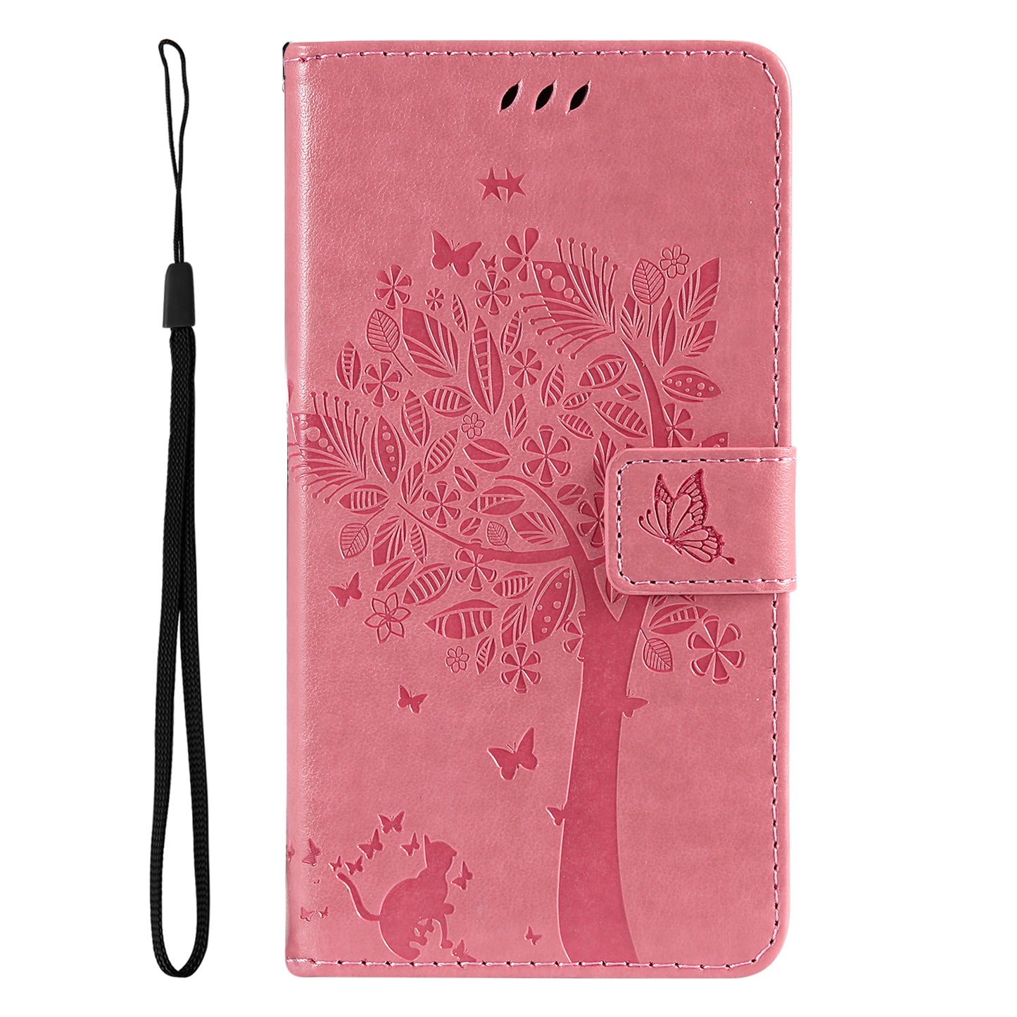 KT Imprinting Flower Series-3 For vivo S19 5G / V40 5G Leather Phone Case Cat Tree Pattern - Pink