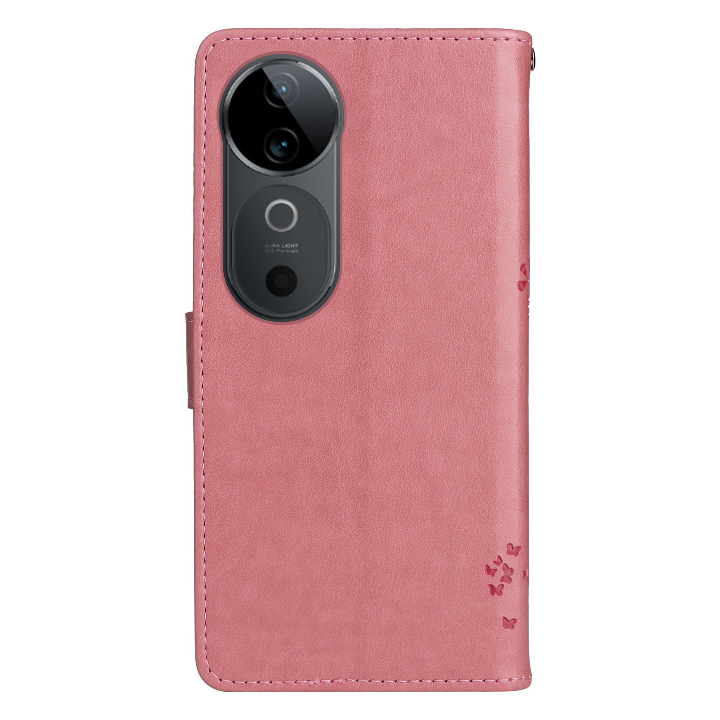 KT Imprinting Flower Series-3 For vivo S19 5G / V40 5G Leather Phone Case Cat Tree Pattern - Pink