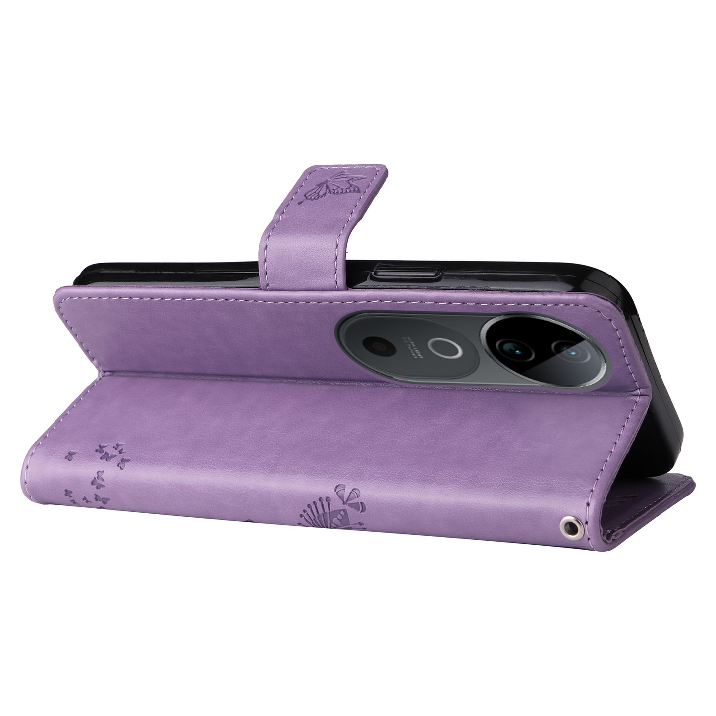 KT Imprinting Flower Series-3 For vivo S19 5G / V40 5G Leather Phone Case Cat Tree Pattern - Light Purple