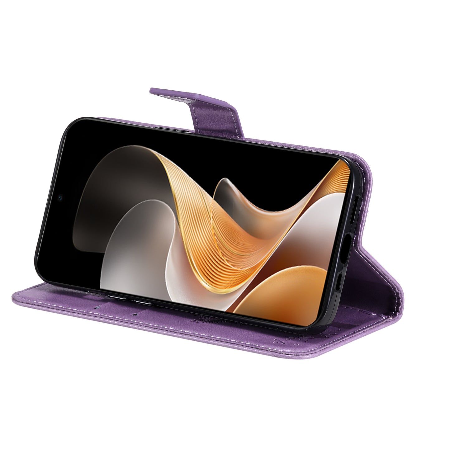 KT Imprinting Flower Series-3 For vivo S19 5G / V40 5G Leather Phone Case Cat Tree Pattern - Light Purple