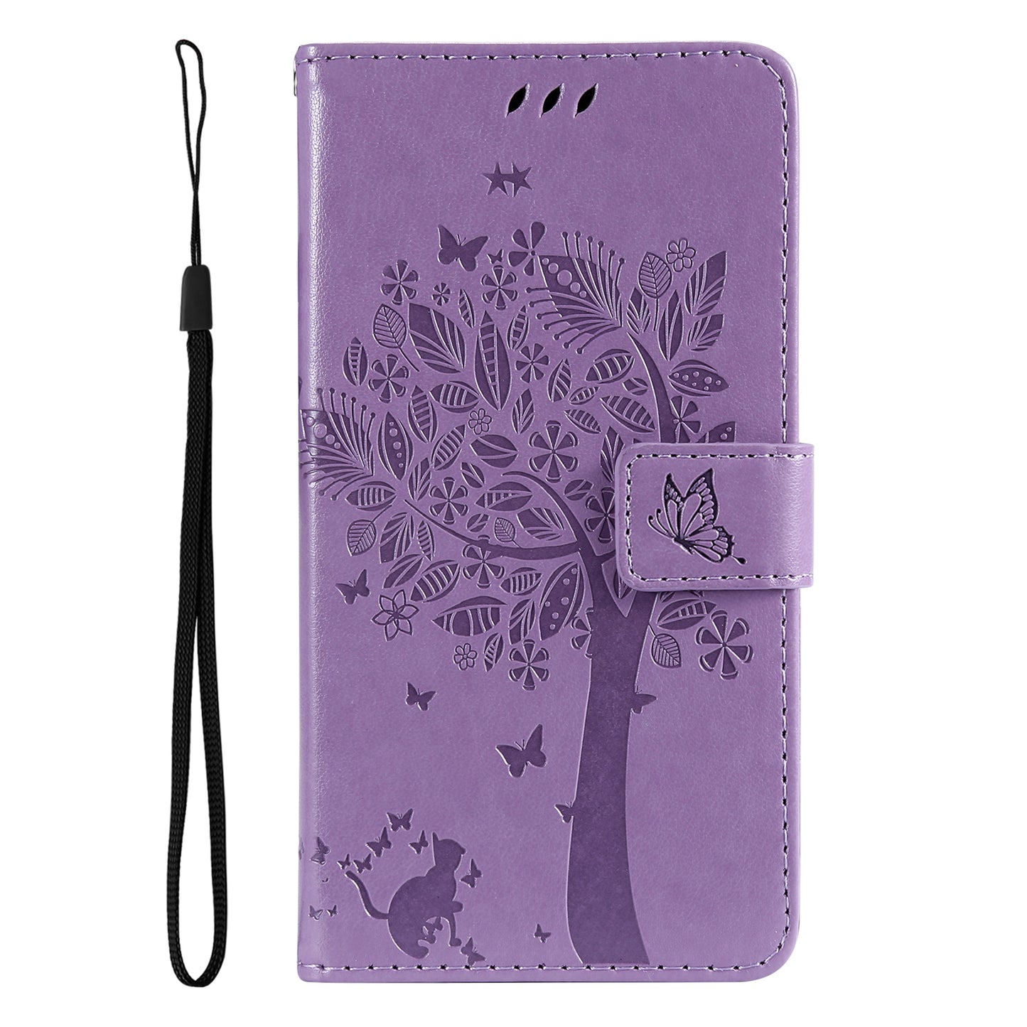 KT Imprinting Flower Series-3 For vivo S19 5G / V40 5G Leather Phone Case Cat Tree Pattern - Light Purple