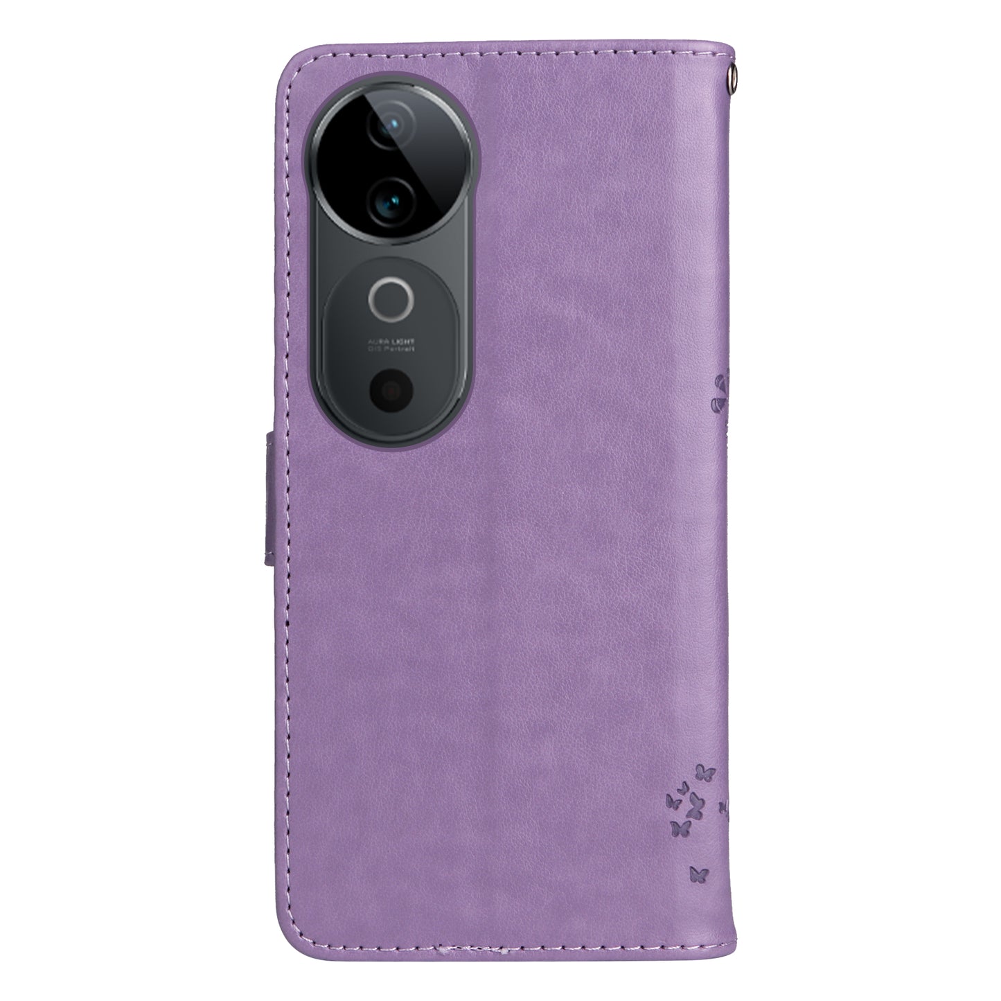 KT Imprinting Flower Series-3 For vivo S19 5G / V40 5G Leather Phone Case Cat Tree Pattern - Light Purple