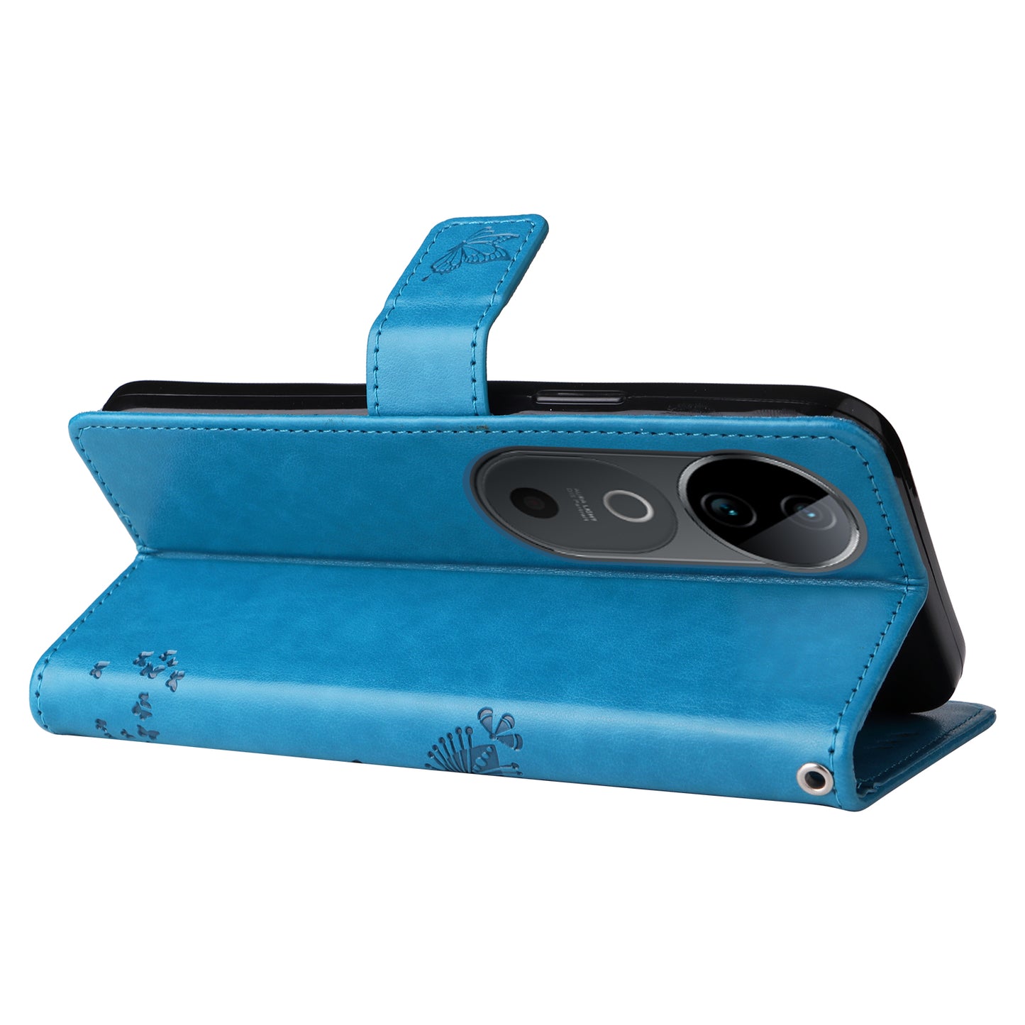 KT Imprinting Flower Series-3 For vivo S19 5G / V40 5G Leather Phone Case Cat Tree Pattern - Blue