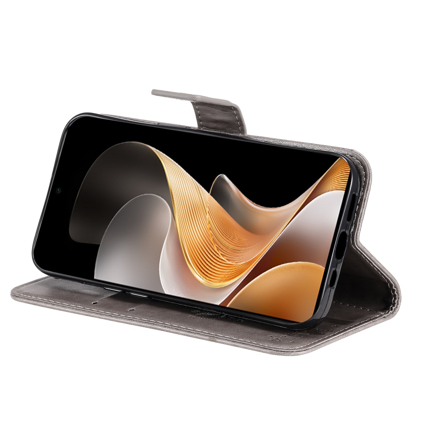 KT Imprinting Flower Series-3 For vivo S19 5G / V40 5G Leather Phone Case Cat Tree Pattern - Grey