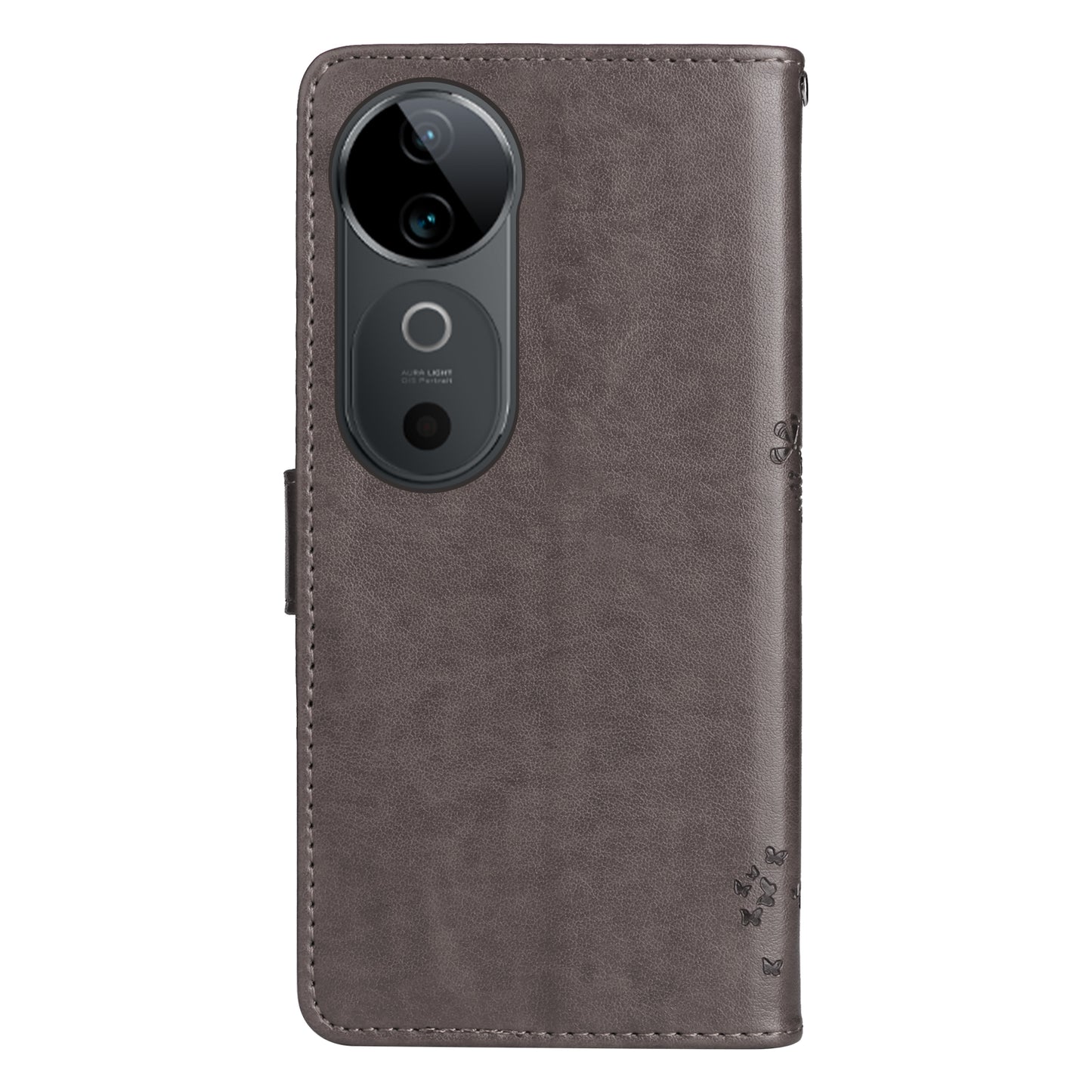 KT Imprinting Flower Series-3 For vivo S19 5G / V40 5G Leather Phone Case Cat Tree Pattern - Grey