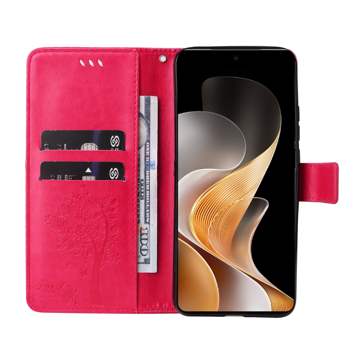 KT Imprinting Flower Series-3 For vivo S19 5G / V40 5G Leather Phone Case Cat Tree Pattern - Rose