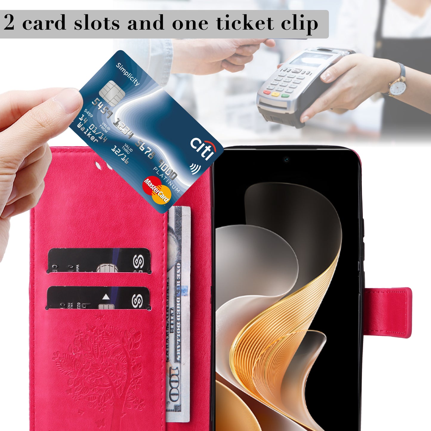 KT Imprinting Flower Series-3 For vivo S19 5G / V40 5G Leather Phone Case Cat Tree Pattern - Rose