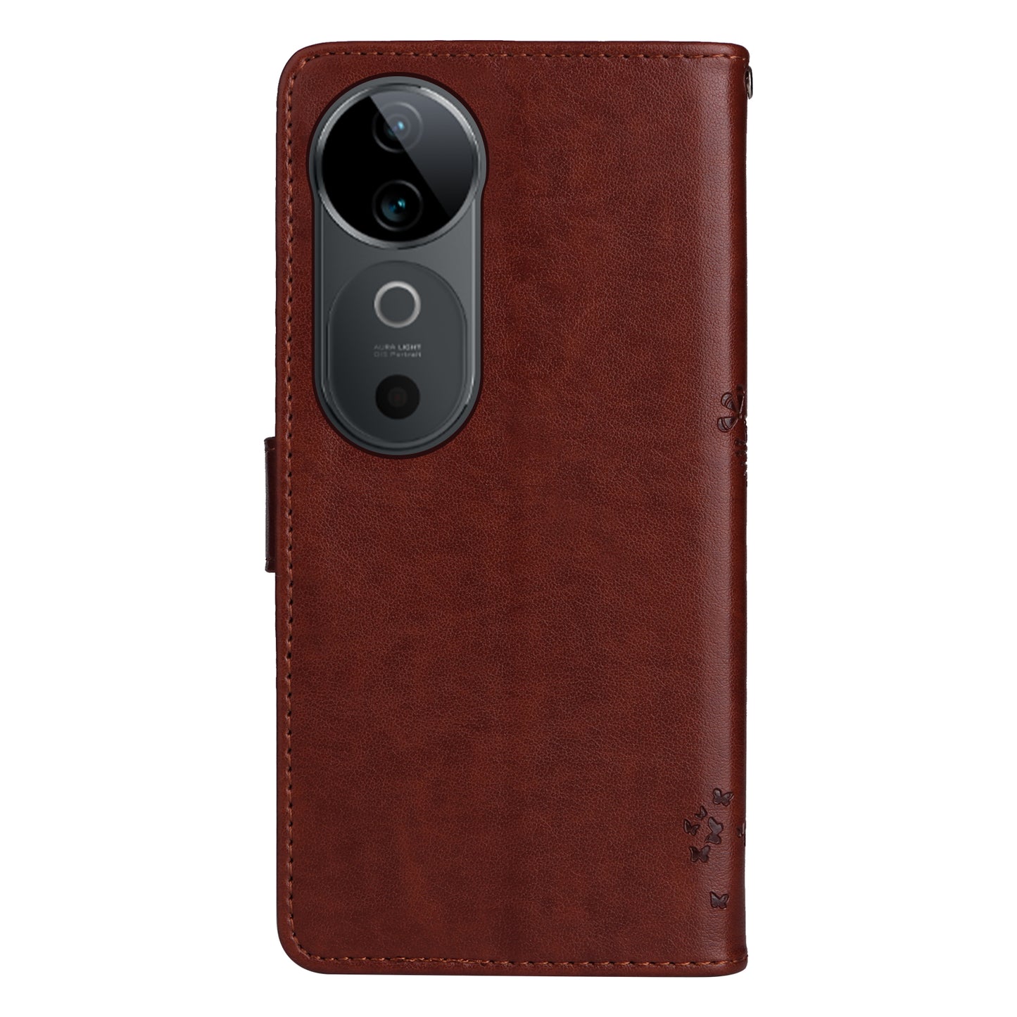 KT Imprinting Flower Series-3 For vivo S19 5G / V40 5G Leather Phone Case Cat Tree Pattern - Coffee