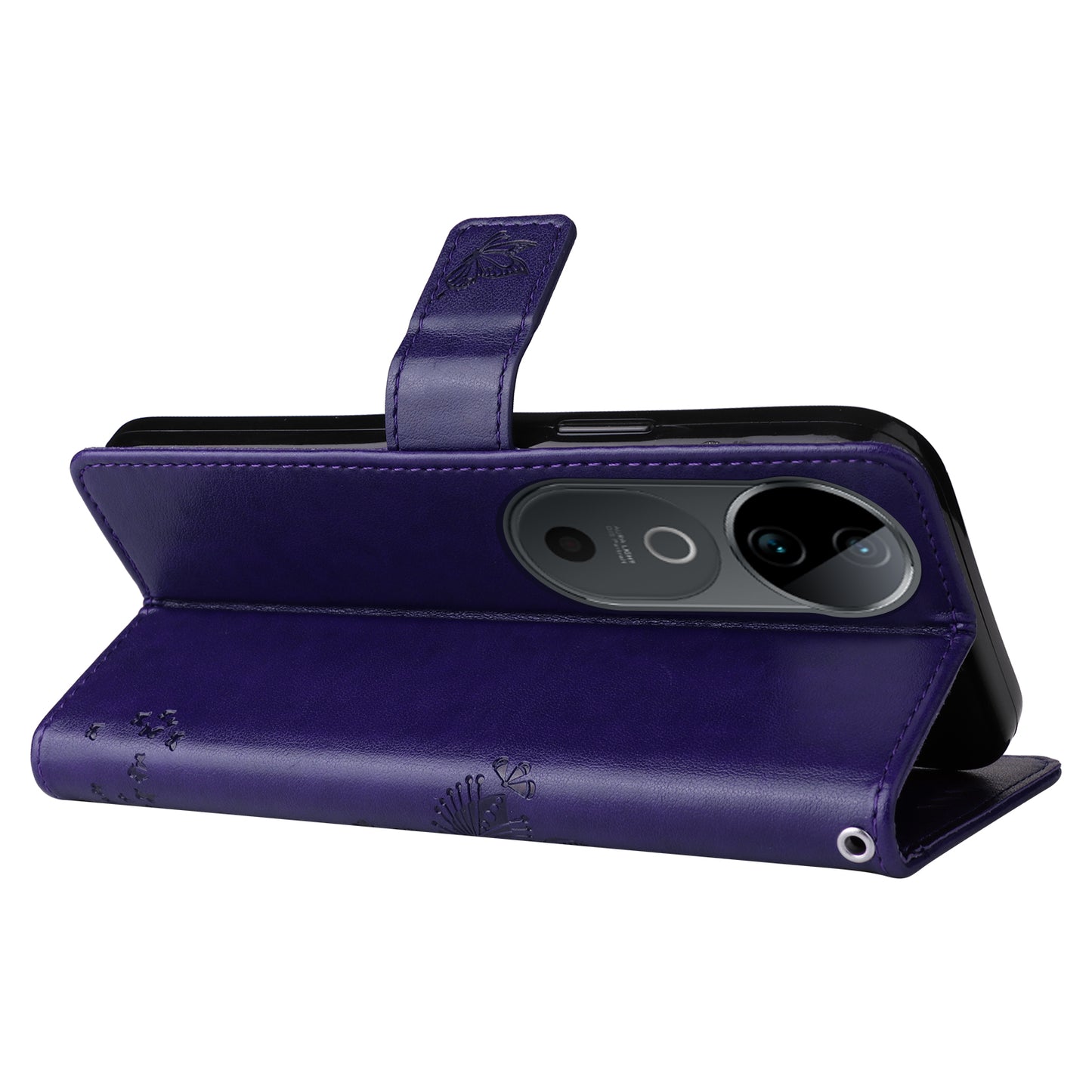 KT Imprinting Flower Series-3 For vivo S19 5G / V40 5G Leather Phone Case Cat Tree Pattern - Purple