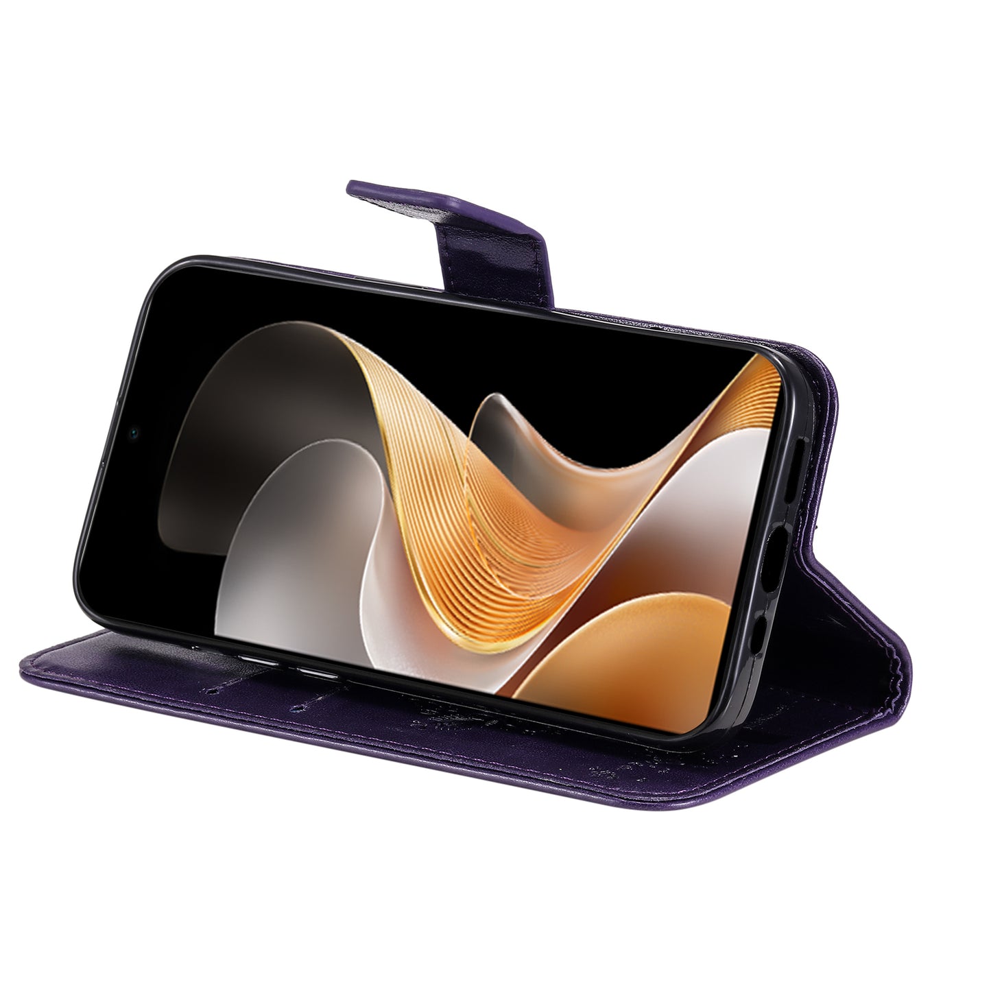 KT Imprinting Flower Series-3 For vivo S19 5G / V40 5G Leather Phone Case Cat Tree Pattern - Purple