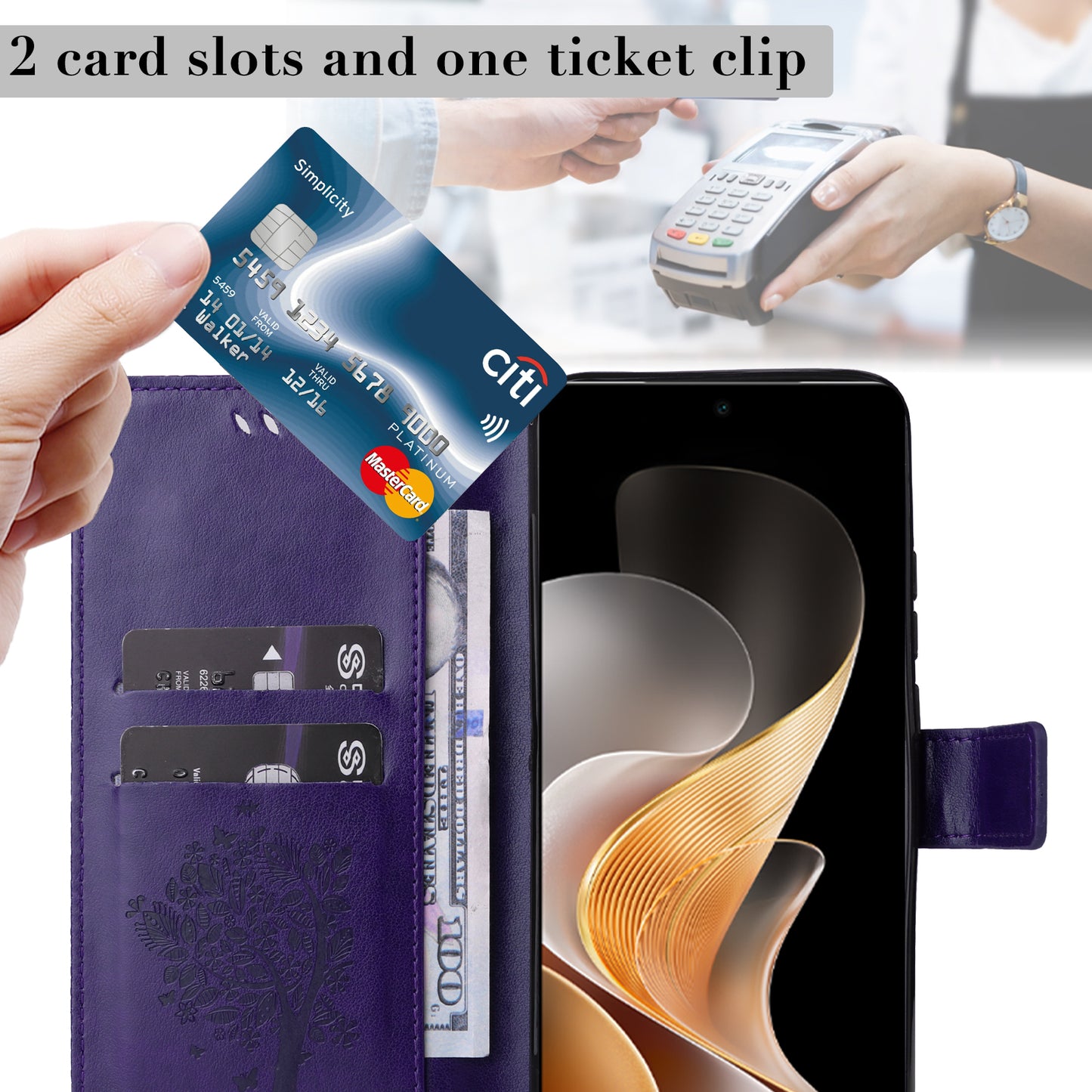 KT Imprinting Flower Series-3 For vivo S19 5G / V40 5G Leather Phone Case Cat Tree Pattern - Purple