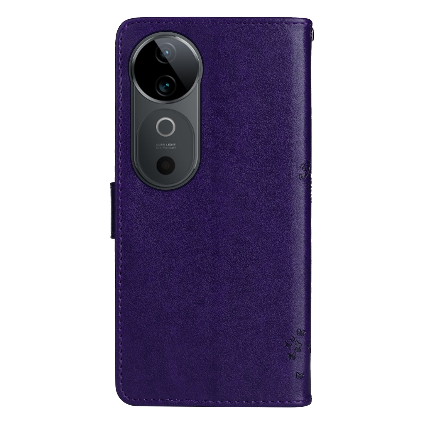 KT Imprinting Flower Series-3 For vivo S19 5G / V40 5G Leather Phone Case Cat Tree Pattern - Purple