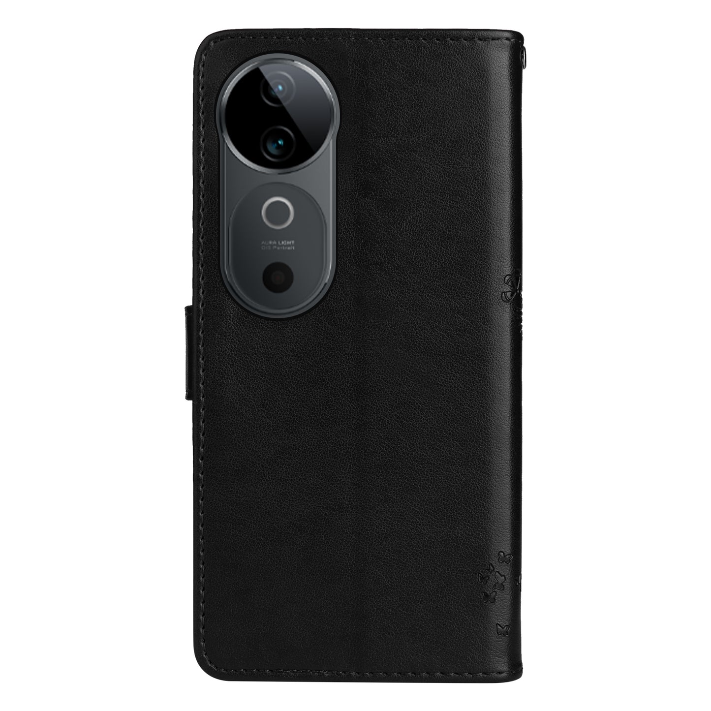 KT Imprinting Flower Series-3 For vivo S19 5G / V40 5G Leather Phone Case Cat Tree Pattern - Black