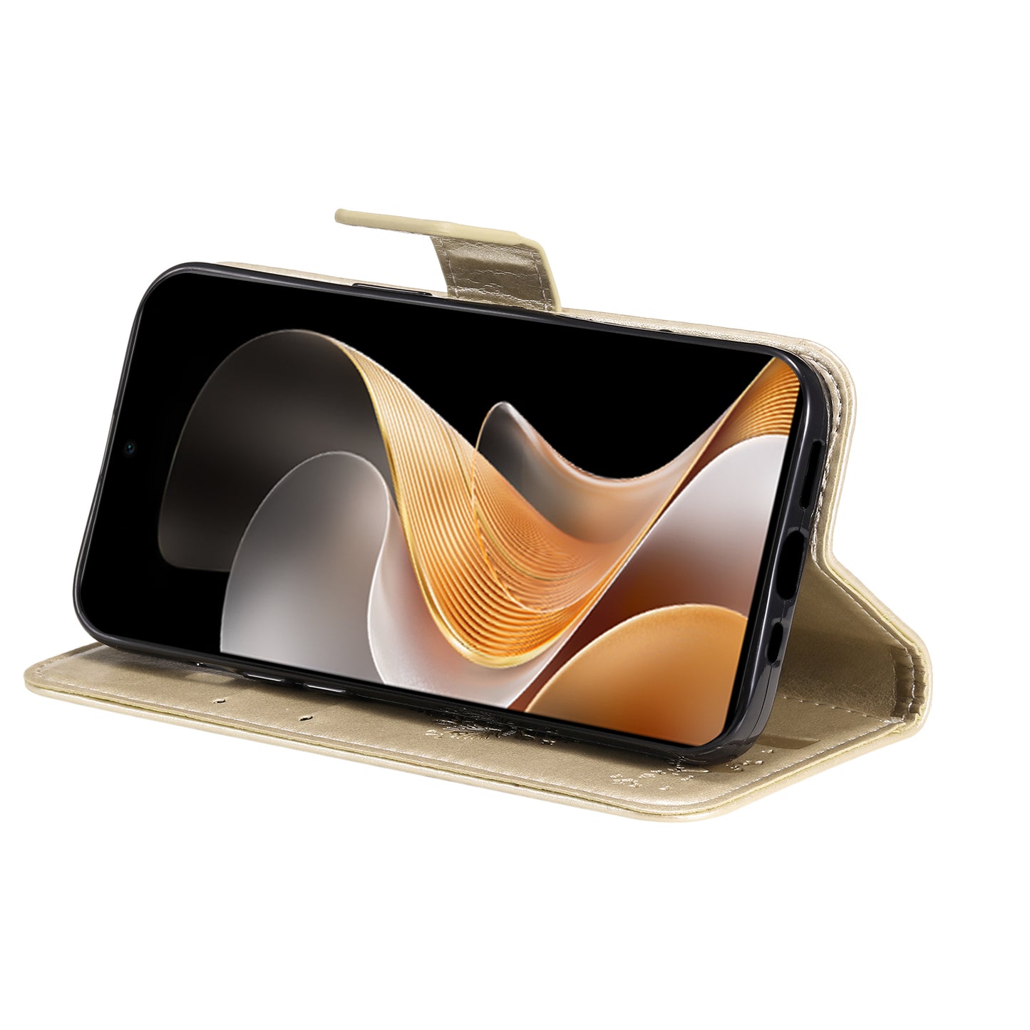 KT Imprinting Flower Series-3 For vivo S19 5G / V40 5G Leather Phone Case Cat Tree Pattern - Gold