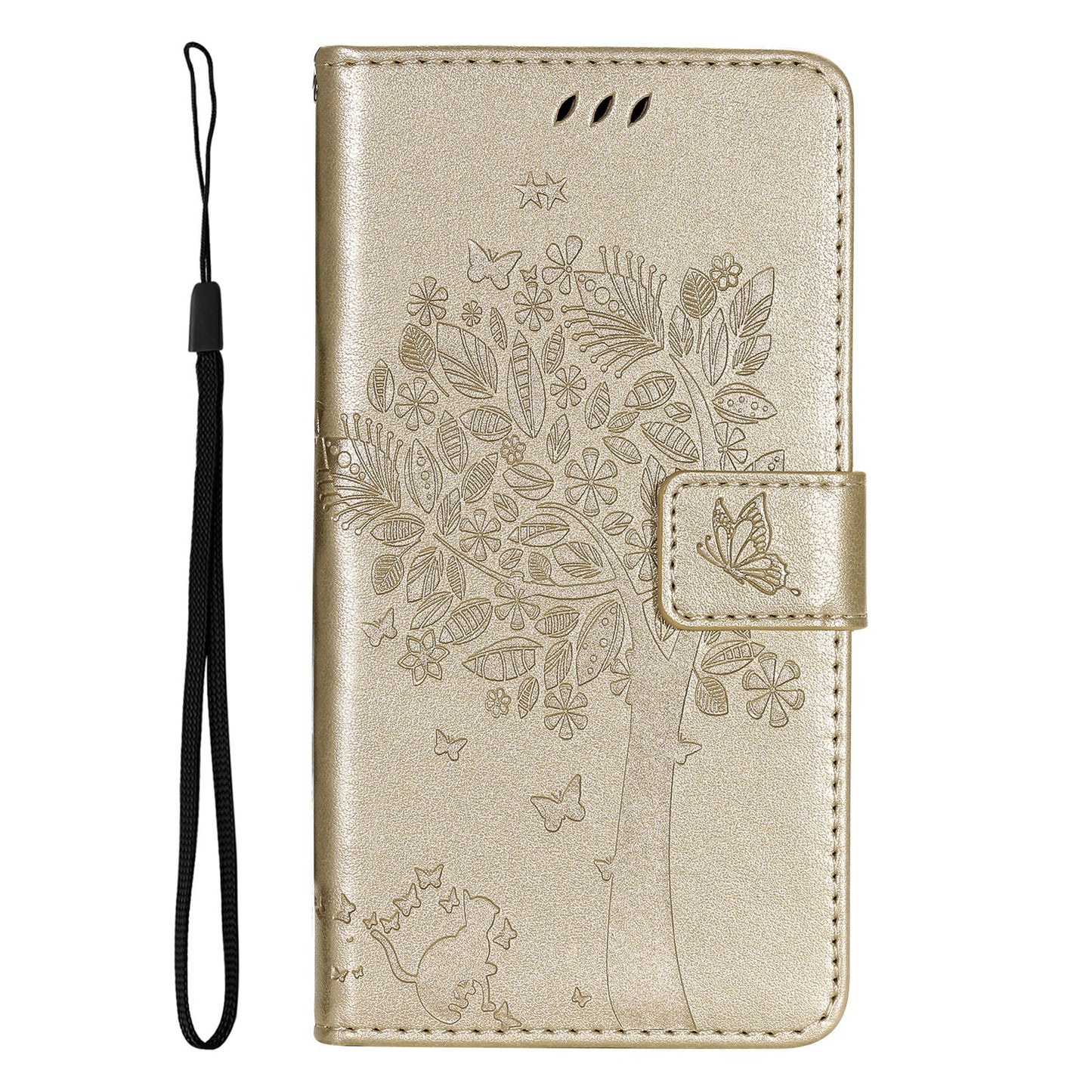 KT Imprinting Flower Series-3 For vivo S19 5G / V40 5G Leather Phone Case Cat Tree Pattern - Gold