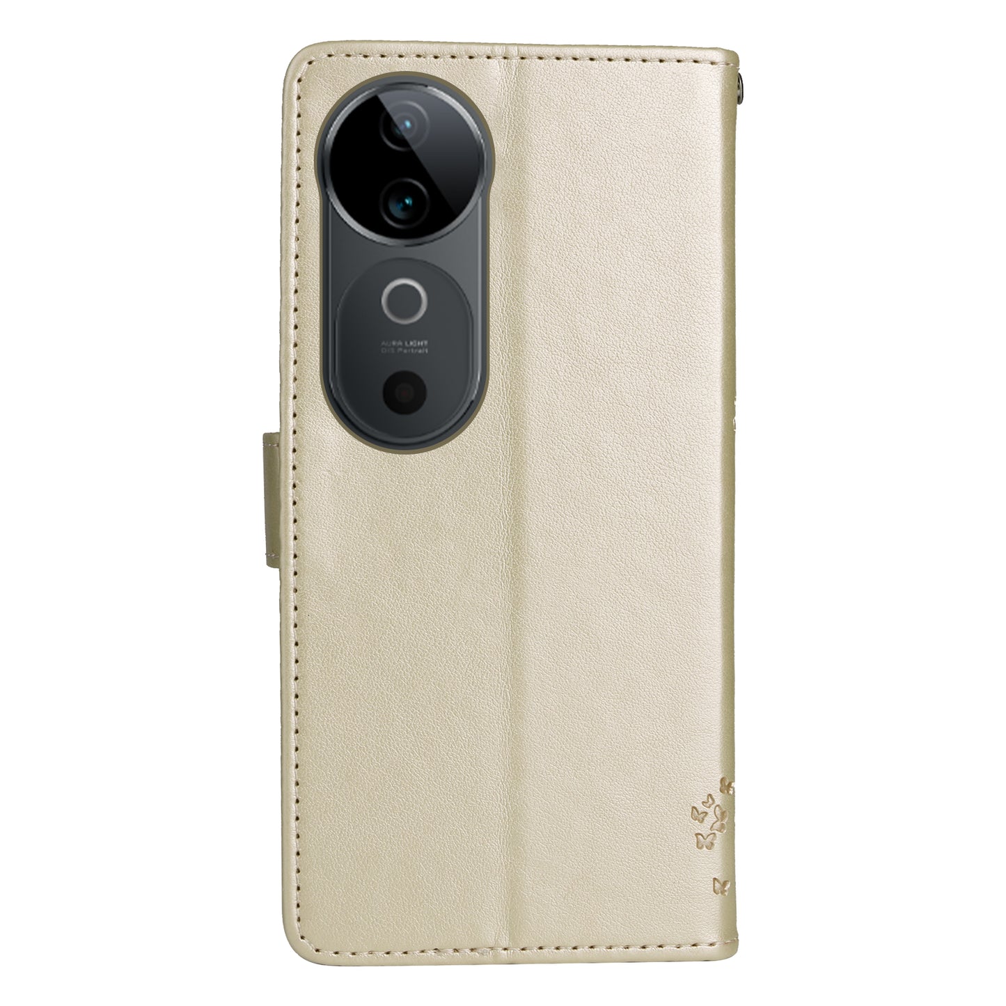 KT Imprinting Flower Series-3 For vivo S19 5G / V40 5G Leather Phone Case Cat Tree Pattern - Gold