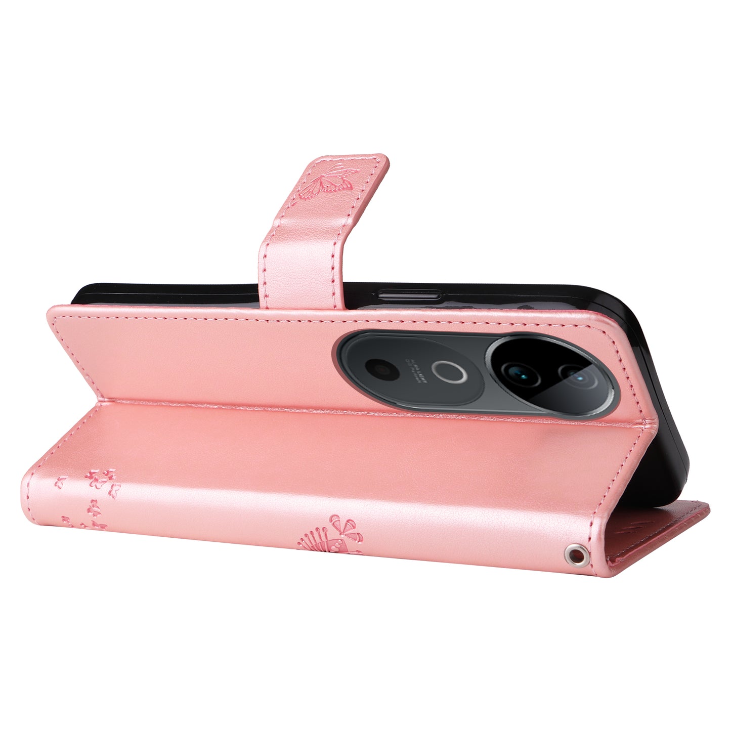 KT Imprinting Flower Series-3 For vivo S19 5G / V40 5G Leather Phone Case Cat Tree Pattern - Rose Gold