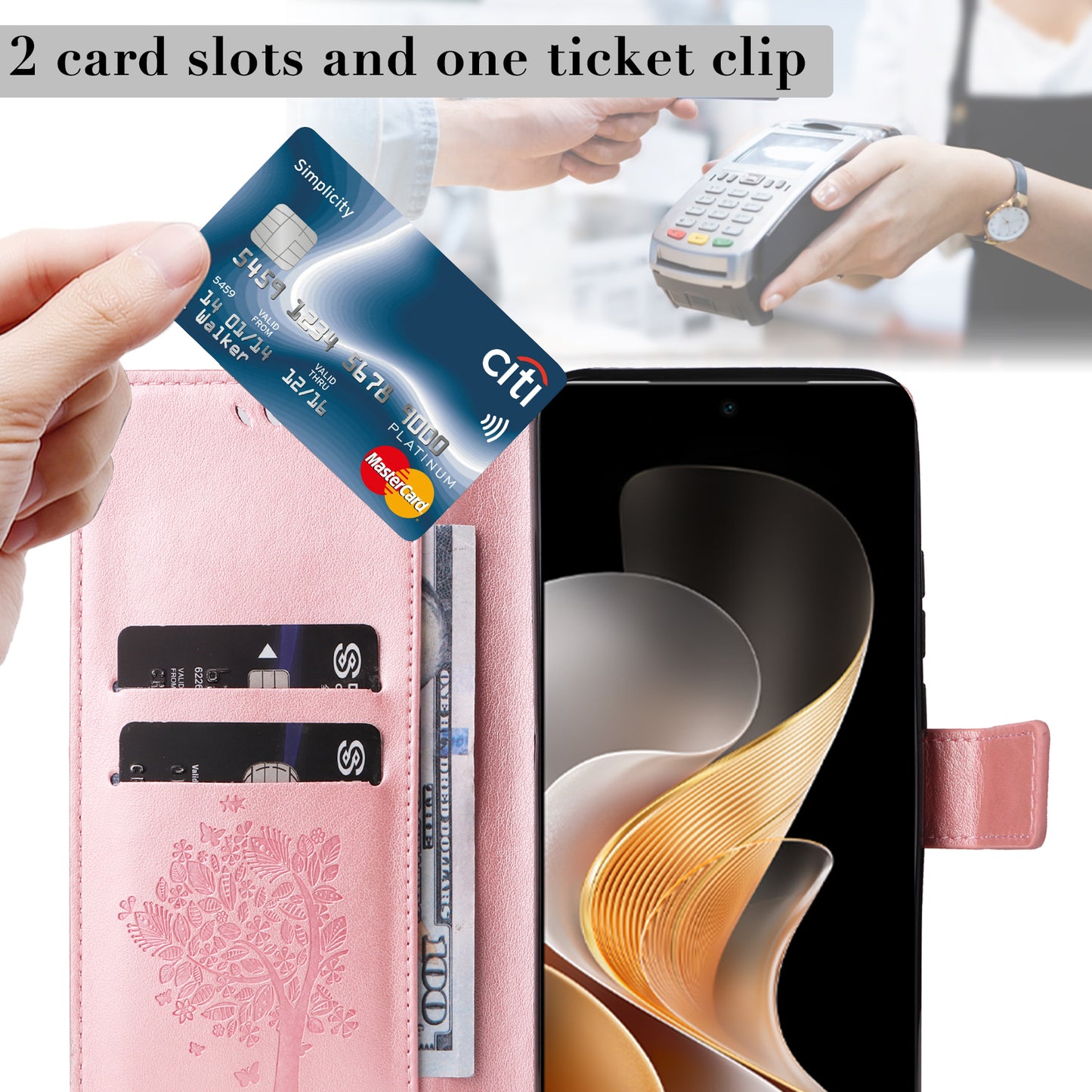 KT Imprinting Flower Series-3 For vivo S19 5G / V40 5G Leather Phone Case Cat Tree Pattern - Rose Gold