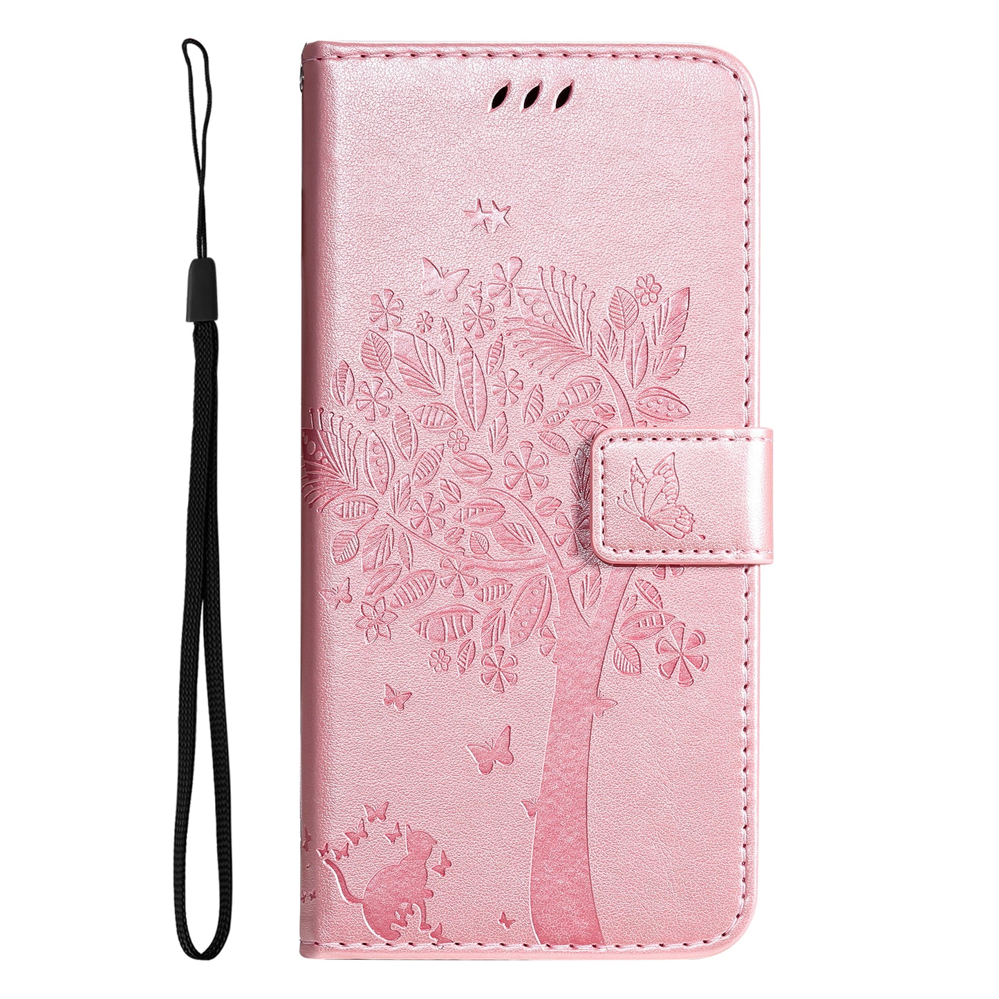 KT Imprinting Flower Series-3 For vivo S19 5G / V40 5G Leather Phone Case Cat Tree Pattern - Rose Gold