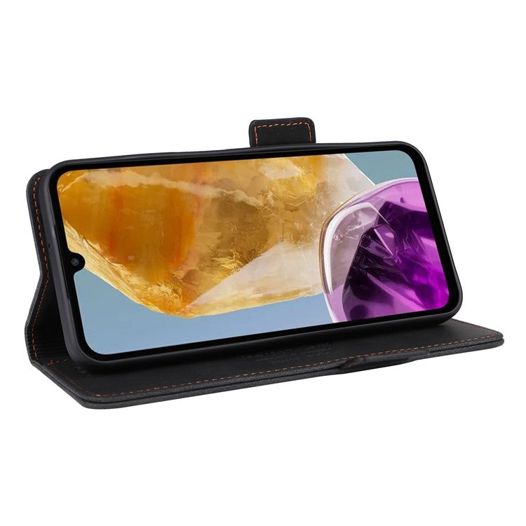 For Samsung Galaxy F15 5G / M15 5G Case Leather Wallet Phone Cover Hardware Decor - Black