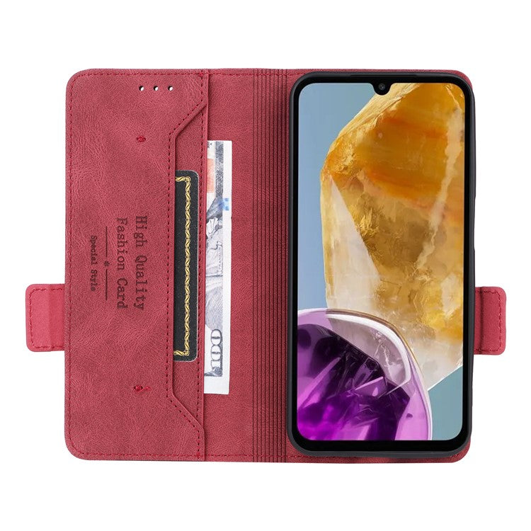 For Samsung Galaxy F15 5G / M15 5G Case Leather Wallet Phone Cover Hardware Decor - Rose