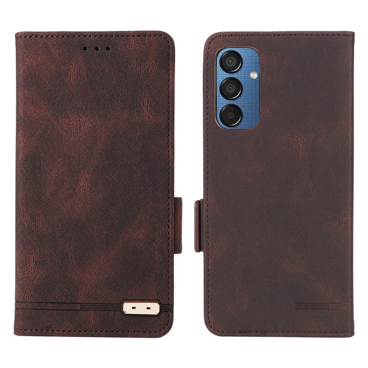 For Samsung Galaxy F15 5G / M15 5G Case Leather Wallet Phone Cover Hardware Decor - Coffee