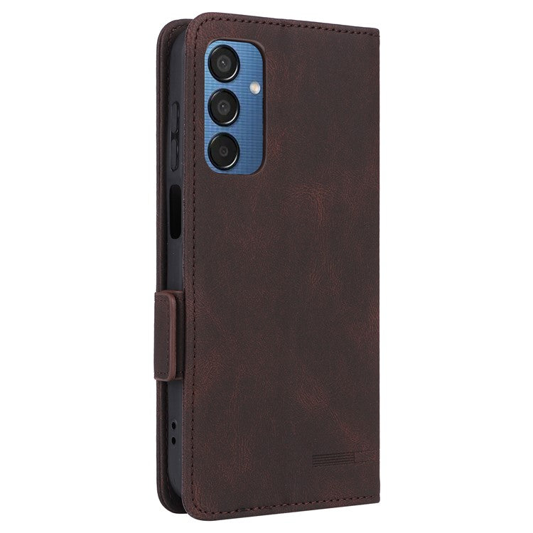 For Samsung Galaxy F15 5G / M15 5G Case Leather Wallet Phone Cover Hardware Decor - Coffee