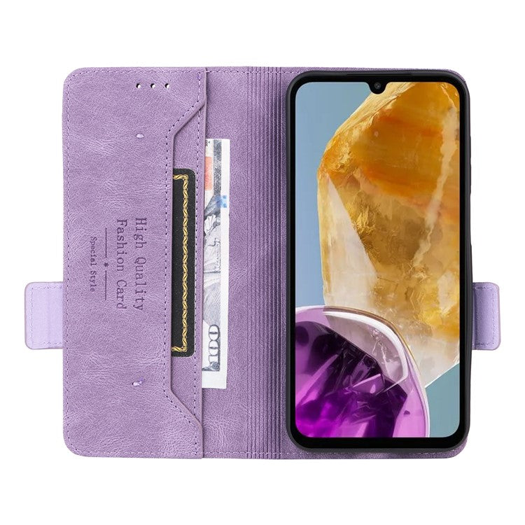 For Samsung Galaxy F15 5G / M15 5G Case Leather Wallet Phone Cover Hardware Decor - Purple