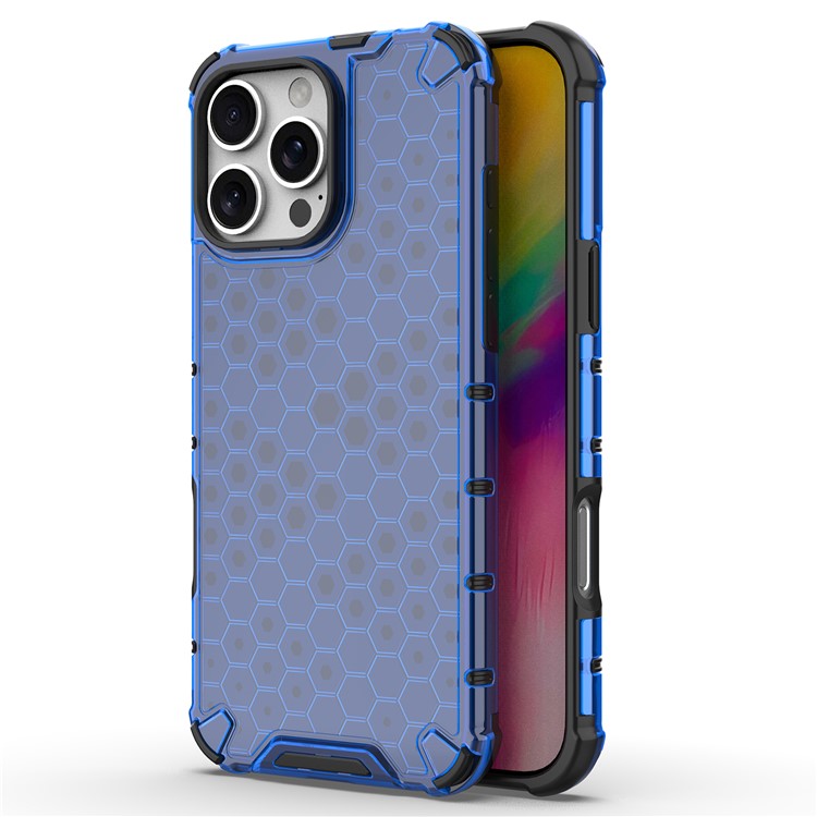 For iPhone 16 Pro Case Honeycomb Shape PC+TPU Phone Cover - Blue