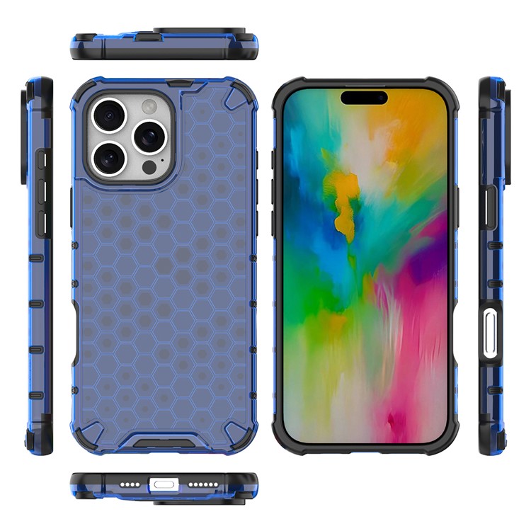 For iPhone 16 Pro Case Honeycomb Shape PC+TPU Phone Cover - Blue